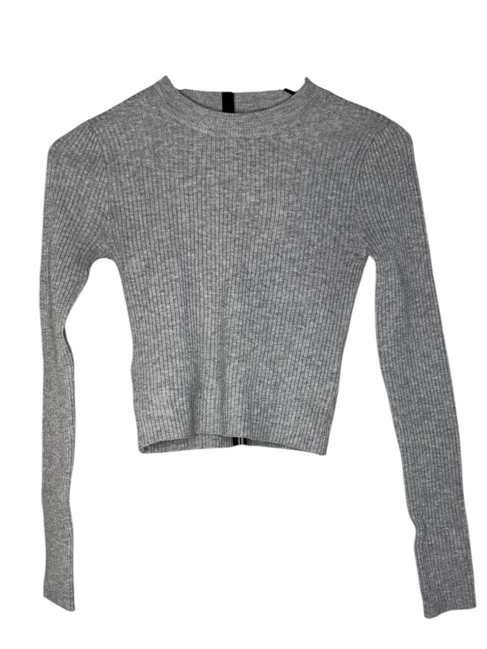 Mango Ribbed Long-Sleeve Crop Top - Gray